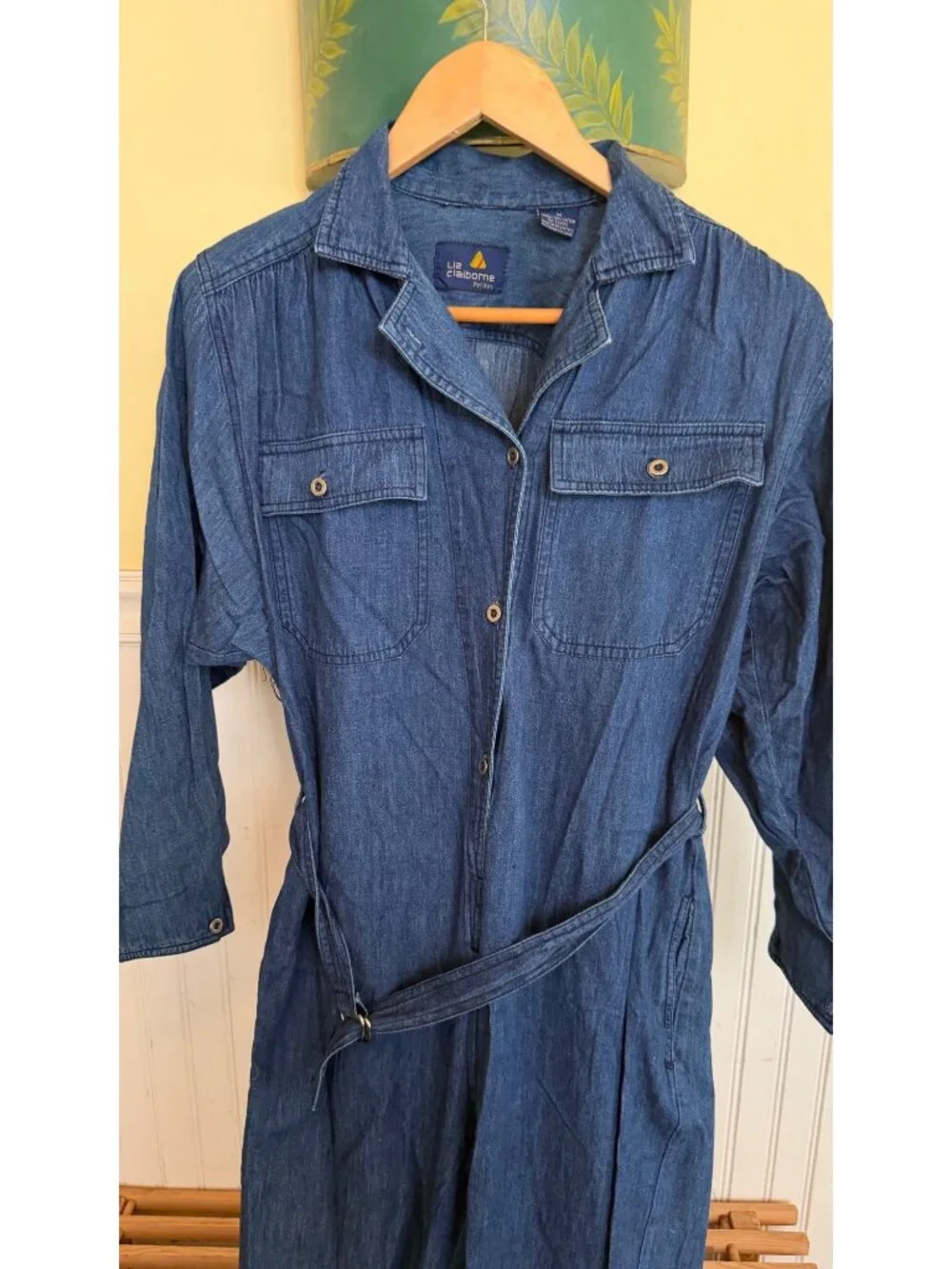 Liz Claiborne Petites Blue Denim Jumpsuit With Belted Waist & Button Front - Siz - Picture 7 of 9
